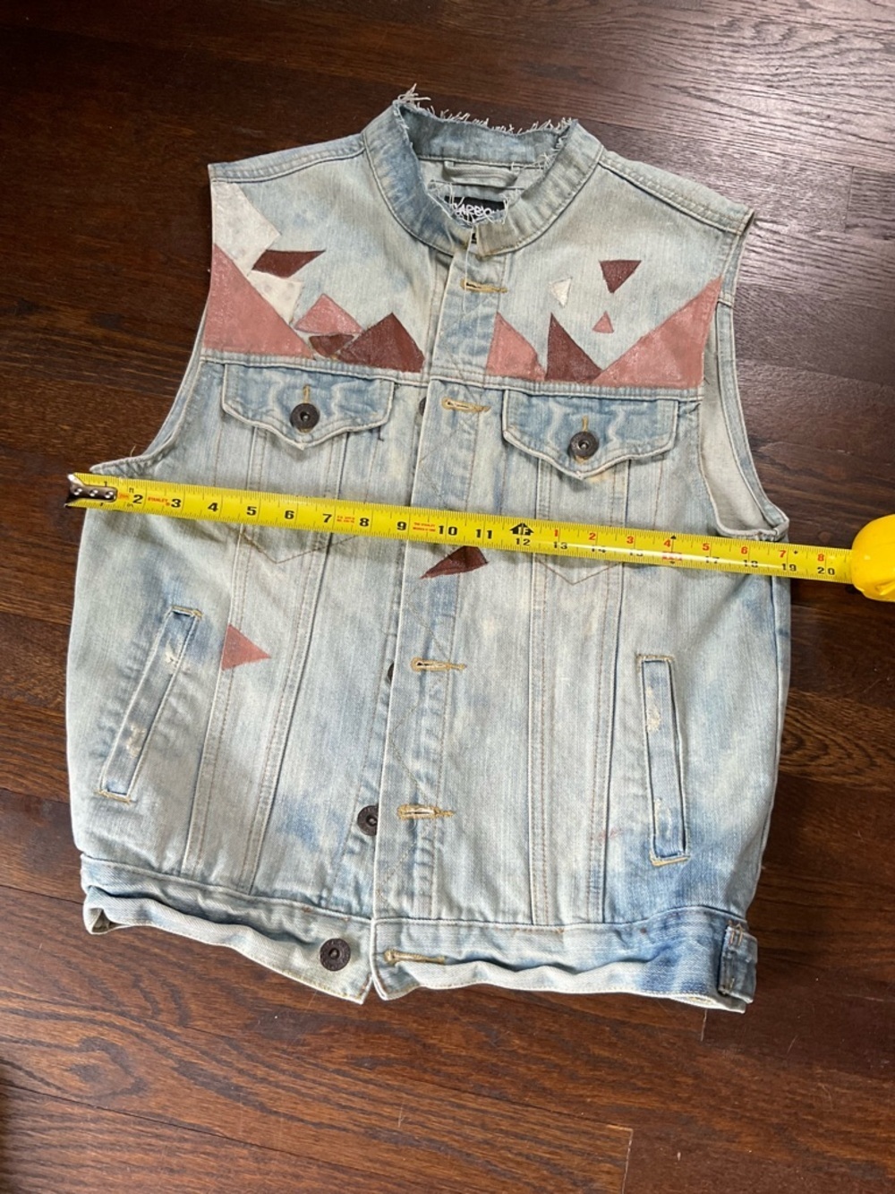 Hand Painted Denim Vest Wearable Art Geometric Streetwear Festival Boho Small - Picture 15 of 16